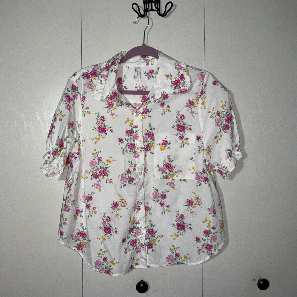 Auden Ladies M Floral Collared Button Up Blouse 21 X 23 Shirt Target Brand